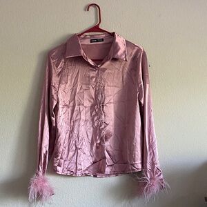 SHEIN Dusty Rose Satin Top with Label Detail